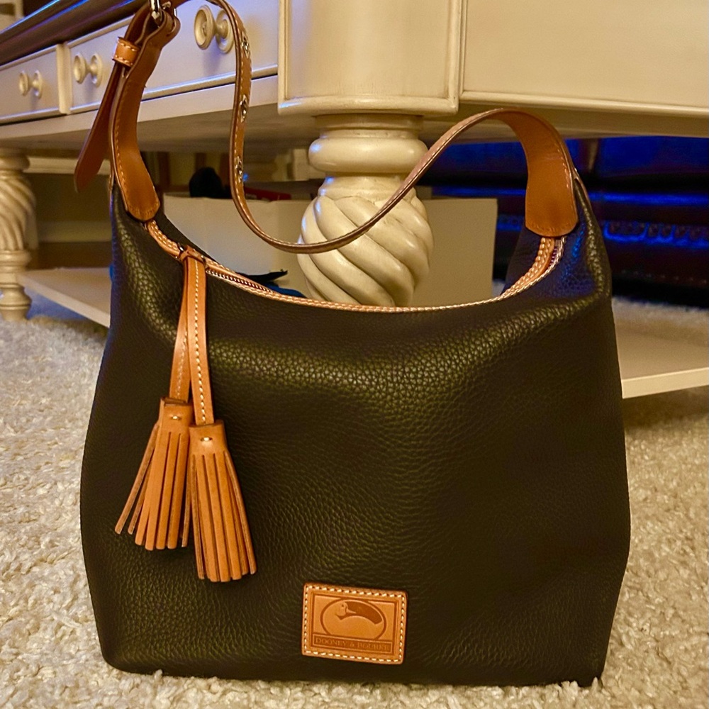 Dooney & Bourke Black and Tan Paige Sac with Leather Accents